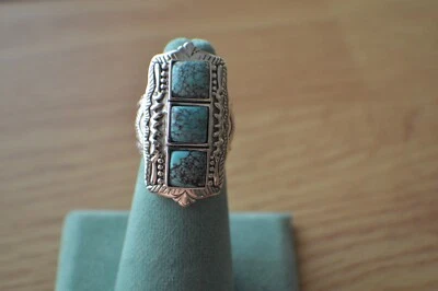 Anillo de 3 piedras turquesa luna azul de 6,95 quilates plata de ley fina talla 6 Foto 1 de 4
