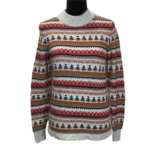 J.Crew Sweater SMALL Soft Lambswool Bl Gray Red Brown Fair Isle Stripe Mock Neck - Picture 1 of 6