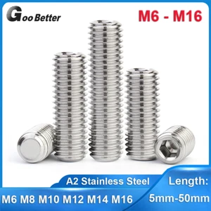 M6-M16 Fine Pitch Thread Flat Point Grub Socket Screws Set A2 Stainless Steel - Picture 1 of 93