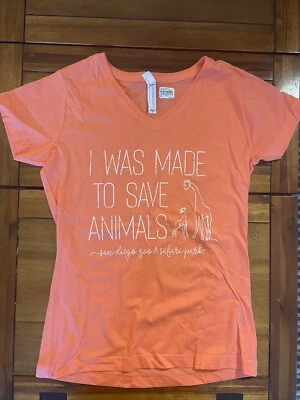 NEW San Diego Zoo Shirt “I Was Made To Save Animals” Small Peach Pink Giraffe - Image 1 of 4