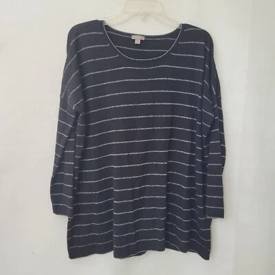 J Jill Sweater Women S Black Stripe Long Sleeve Tunic Wool Rabbit Blend Metallic - Image 1 of 4