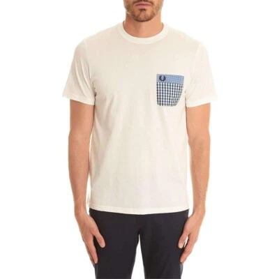 Camiseta de manga corta de piqué de algodón blanco con ribete de guinga Fred Perry para hombre Foto 1 de 4