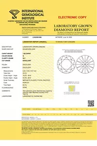 IGI Certificate 1.00ct Round Triple Excellent Cut Lab-created Diamond G Color SI - Foto 1 di 2