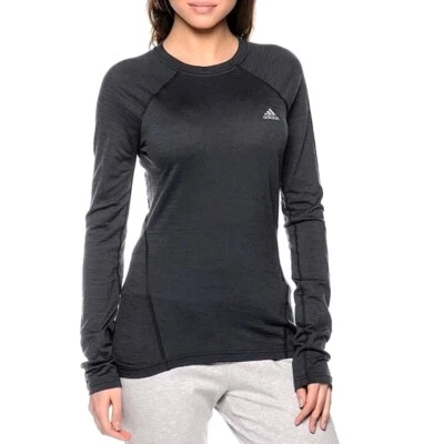 Adidas Merino Wolle Longsleeve Damen Sport Shirt langarm Laufshirt dunkel grau - Bild 1 von 4