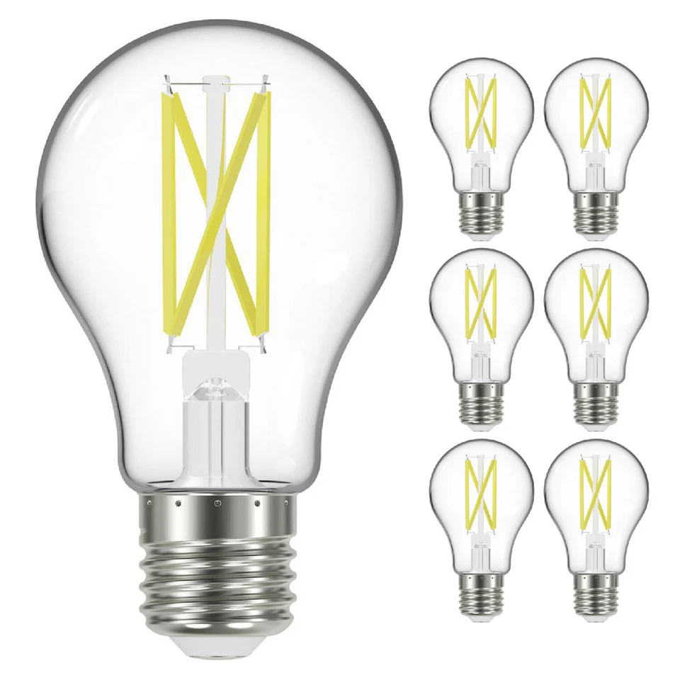 6 Pack Satco S12422 LED Filament 120V 10.5W A19 Medium E26 Clear 27K Warm White