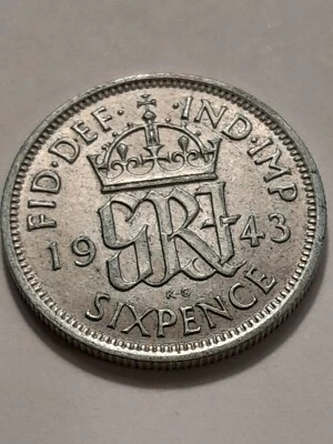 1943 King George VI Half Silver Sixpence Crowned Royal Cypher Nickel-Silver Coin - Image 1 of 4