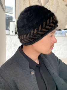 Men's Real Mink Fur Hat  Beanie Cap Headwear Casual Travel Ski Winter Warm - Picture 1 of 11