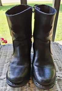 Harley-Davidson Damen Schwarz Leder Absatz Motorradstiefel Mit Schnürung Hinten & - Bild 1 von 14