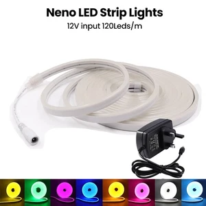 12V Flexible LED Strip Neon Flex Rope Light Waterproof Outdoor Lighting +UK Plug - Picture 1 of 16
