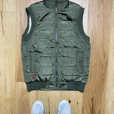 Cool Choice Vest Mens S Olive Green Fur Lined Quilted Military Puffer Jacket - Image 1 of 4