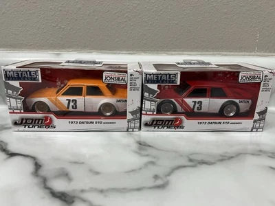 2 JADA JDM Tuners 1973 Datsun 510 Widebody Jonsibal Design Works 1/32 Red Orange - Image 1 of 4