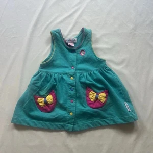 Vintage Gymboree Pulloverkleid Kleinkind 6-12 Monate Regenbogen Etikett türkis blau Schleifen 90er - Bild 1 von 14