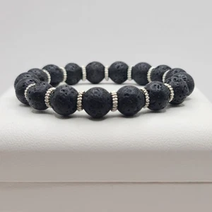 Men's Black Lava Beads Bracelet - Picture 1 of 8
