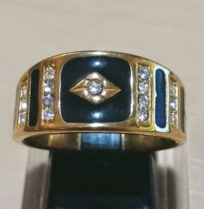 Ring enamel with zirconia for men stainless steel gold plated Size 9 - Picture 1 of 6