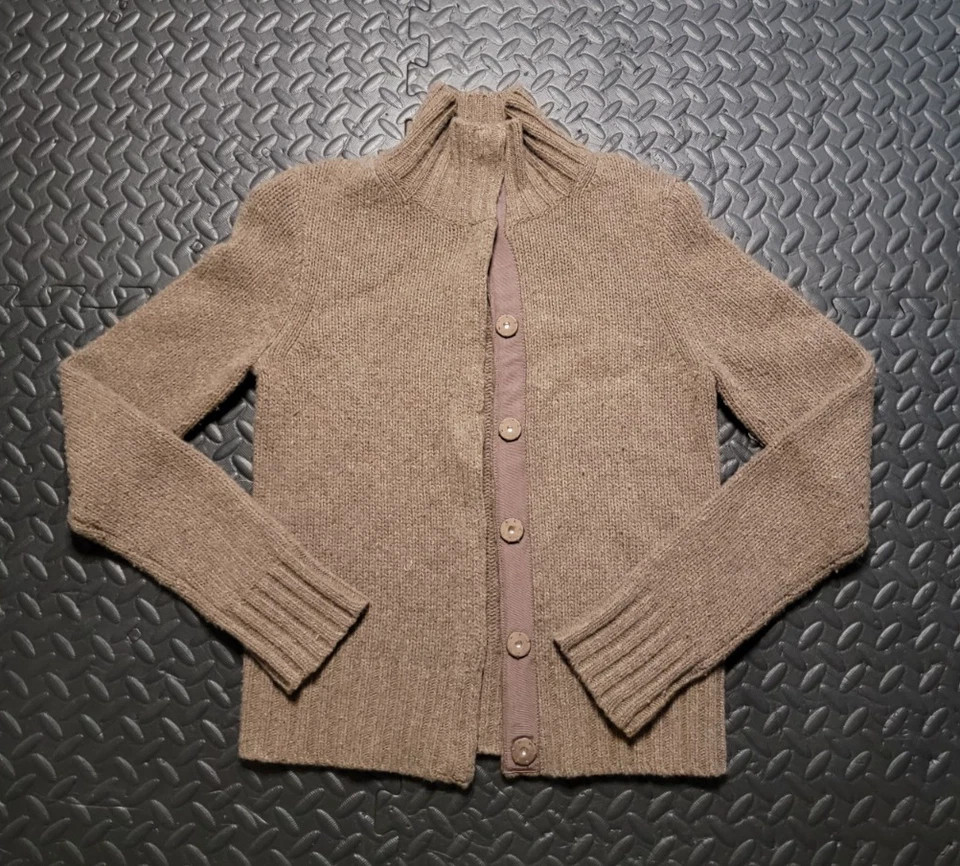 J. Suéter cárdigan Crew para mujer mezcla de lana y cachemir, marrón, cuello falso, pequeño Foto 1 de 4