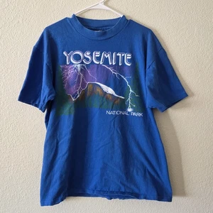 Vintage Blue Yosemite Shirt Lightning Strike Half Dome National Park Large - Picture 1 of 4