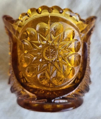 L. E. Smith Vidrio Ámbar Oneata Chimo 2" H Miniatura Abierto Azúcar Tamaño Niño De Colección Foto 1 de 4