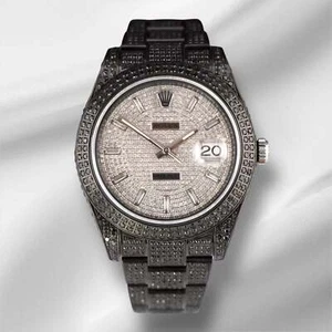 Rolex Men's Datejust 41mm Black IcedOut 11ct baguette diamond Watch 116300 Paper - Picture 1 of 13