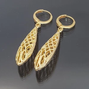 18K Gold Filled Stunning Italian Filigree Teardrop 18ct GF Drop Earrings 45mm - Picture 1 of 9