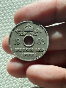 1909 GERMAN EAST AFRICA 10 HELLAR J COIN WILHELM II - Picture 1 of 2