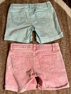 2 GIRLS Arizona Jean Co. Pink & Aqua Jean Shorts Adj-waist Size 8R - Picture 1 of 4
