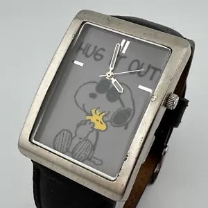 VTG Armitron Peanuts Snoopy Quartz Watch Men Silver Rectangle Leather New Batter - Picture 1 of 6