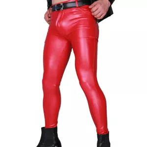 Hombres Sexy Mate Imitación Látex Leggings Alto Elástico Delgado Calce Ajustado Pantalones Ropa de roca - Imagen 1 de 16