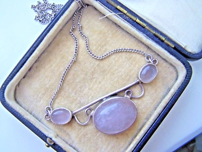 GORGEOUS VINTAGE 925 SOLID STERLING SILVER ROSE QUARTZ PENDANT NECKLACE 17" LONG - Imagem 1 de 4