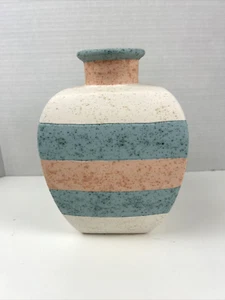 Vintage Southwestern Pottery Vase Pastel Striped Colors Signed 9"H x 3"W Opening - Picture 1 of 9