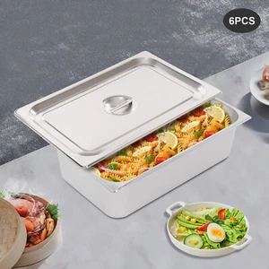 6 Pack Full-Size Deep Stainless Steel Steam Table Pans Hotel Food Prep Pan - Picture 1 of 20