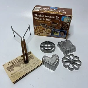 Vintage Nordic Ware Double Rosette and Timbale Iron ~ Double Iron and 4 Molds - Picture 1 of 5