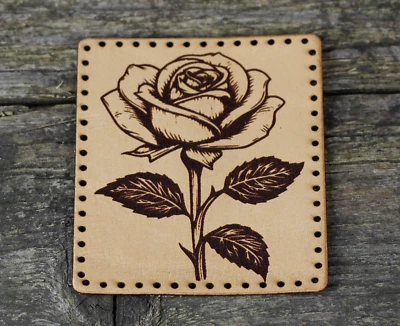 Rose leather patch, sew on patch, flower sew, leather accessories. - Image 1 of 4