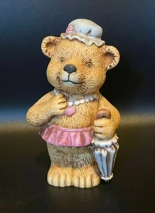 Vintage Lady Bear with Umbrella 1984 Aldon Fine Porcelain Figurine - Picture 1 of 8
