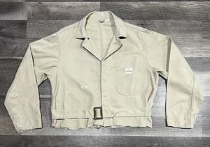 Sears 42 Men’s Vintage Khaki Canvas Shop Coat Belted Motorcycle Jacket - Picture 1 of 11