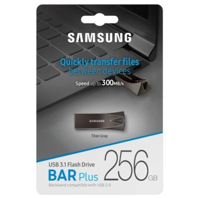 USB 3.1 Flash Drive 256GB Samsung Bar Plus USB Drive Memory Stick Gray 300Mbs - image 1 of 4