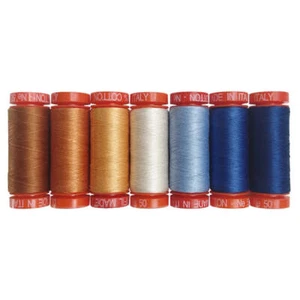 Aurifil Thread Designer Collection Denim & Daisies 7 PEQUEÑOS CARRETES ALGODÓN 50WT - Imagen 1 de 2