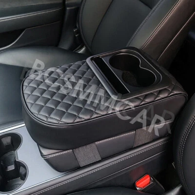 Car Center Console Armrest Elbow Support Cushion Armrest Box Pad W/2Cup Holder - Image 1 of 4