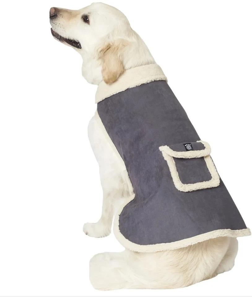 Chaqueta de bombardero de gamuza sintética Petrageous Acadia abrigo gris para perro... grande 35-65 libras.    Foto 1 de 3