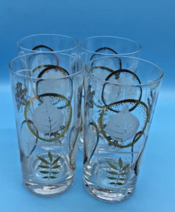 Vintage MCM Libbey mattierte Herbstlaub Blatt Becher Brille 4er SET - Bild 1 von 5