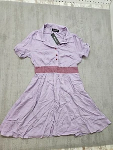 Allegra K Women's A-Line Collared Smocked Dress Size Small Purple - Picture 1 of 9
