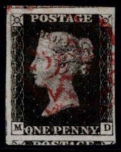 1840 1d Black Pl 9 MD 4m Red Cross Huge Margins Expertised Superb Cat. £625.00 - Picture 1 of 1