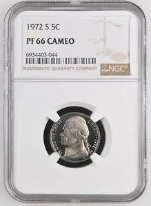 1972 S Proof Jefferson nickel By NGC PF 66 CAMEO - Picture 1 of 2