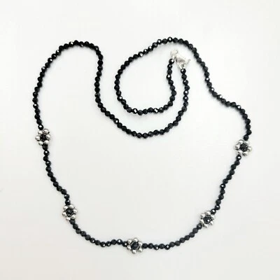 Noorika Necklace 16"(Black Spinel 2.5mm & 2.5mm 14kwg flowers, Gold Clasp) - Image 1 of 4
