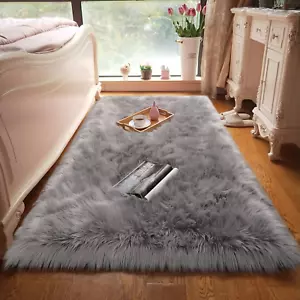 Rectangle Fluffy Faux Sheepskin Shag Area Rug Soft Carpet in Many Colors+ Sizes - Picture 1 of 83