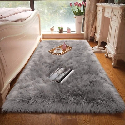 Rectangle Fluffy Faux Sheepskin Shag Area Rug Soft Carpet in Many Colors+ Sizes - Image 1 of 4