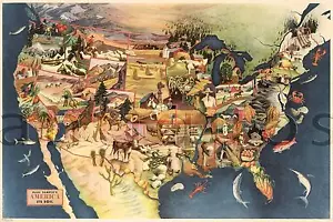 Paul Sample's Amerika USA Karte It's Soil um 1946 | Kunstdruck Vintage Wanddeko - Bild 1 von 9