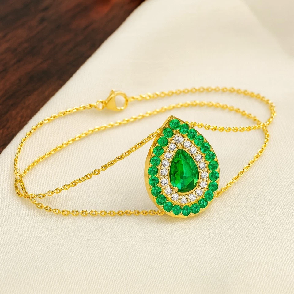Lab Grown Emerald & Diamond Bracelet in 14K Solid Gold – May Birthstone # 1007 - Image 1 of 1