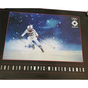 VTG 1984 XIV Olympic Winter Games Poster Sarajevo Skiing Johnson Muller READ - Picture 1 of 12