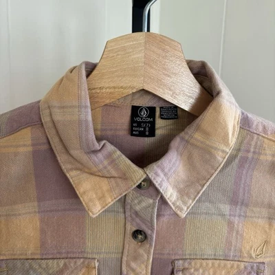 Camisa Volcom Niñas Pequeña (7) Naranja Suave a Cuadros Algodón Ligera Abotonada Nueva con Etiquetas Foto 1 de 4