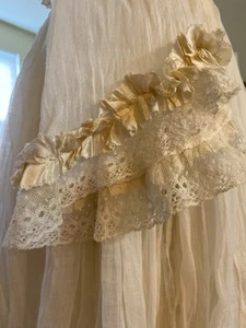Rare Original 1840s Pure White Muslin Gown Hand-Embroidered Tiers Ribbon Sleeves - Picture 1 of 23